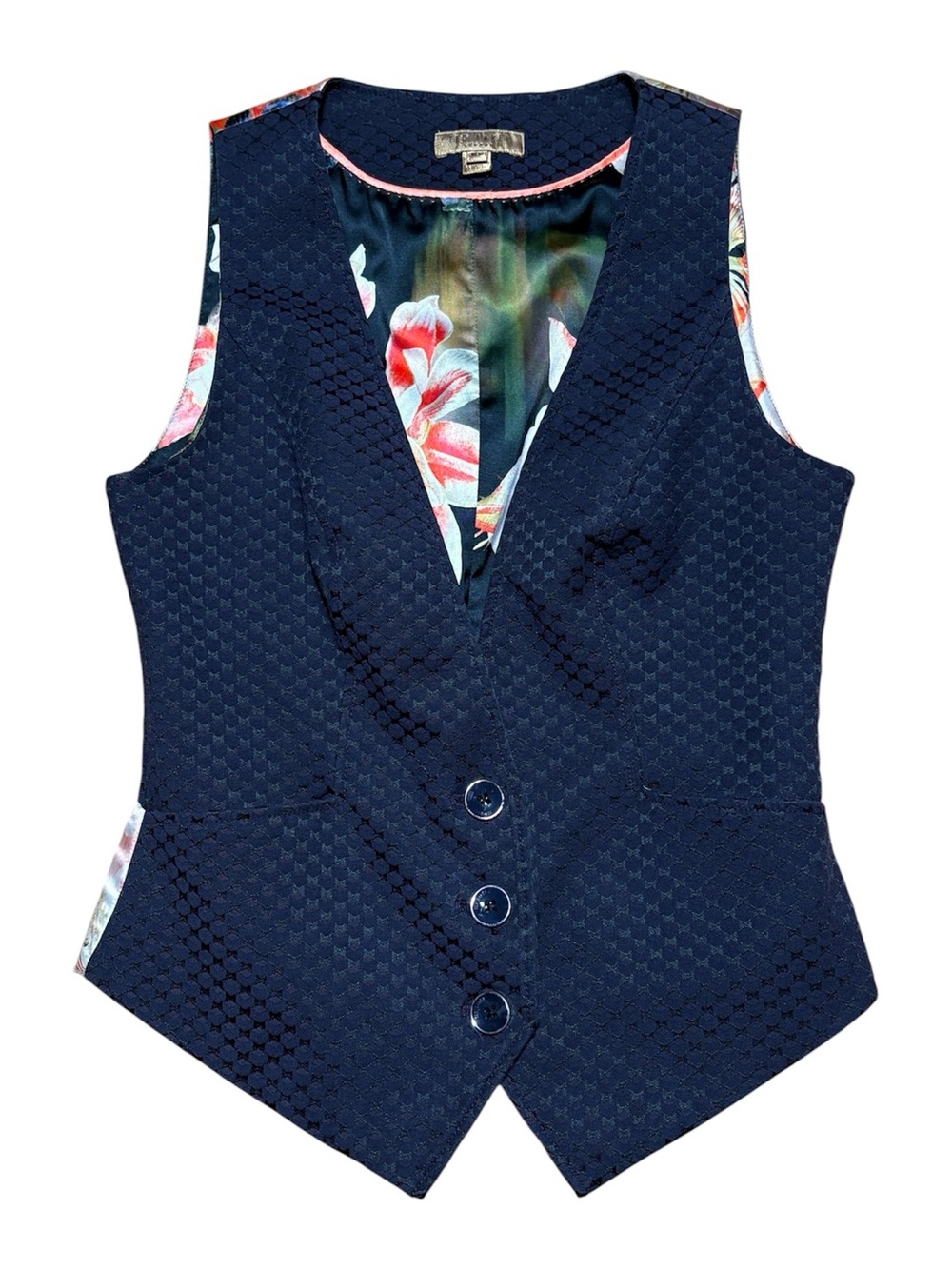 Ted Baker Wm’s Textured Jacquard Poppy Waistcoat In Ted Sz 1( Sz 2-4 or XS)